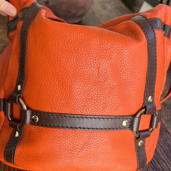 Marco Buggiani orange & brown pebble leather handbag purse satchel - Picture 5 of 15